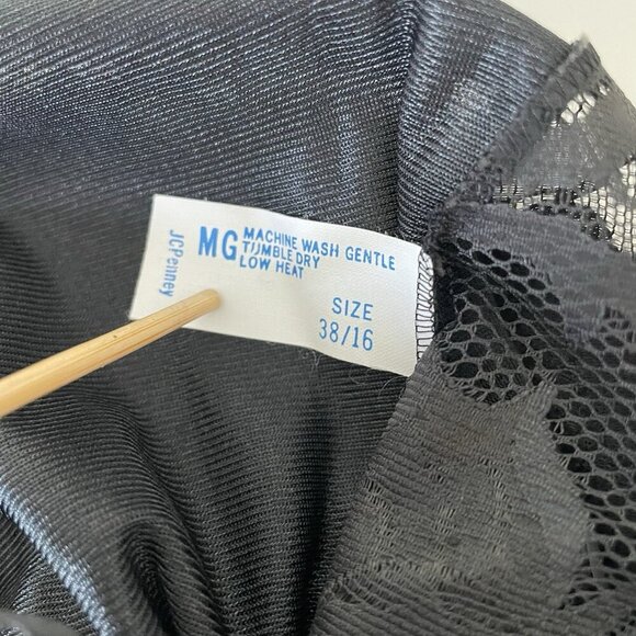 VTG JC Penney Black Lace Nylon Goth Lace Satin Nightgown Slip Dress Sz 38/L - Picture 4 of 8